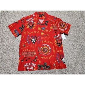 Stranger Things Hellfire Club Button Short Sleeve Shirt Large NWT Red